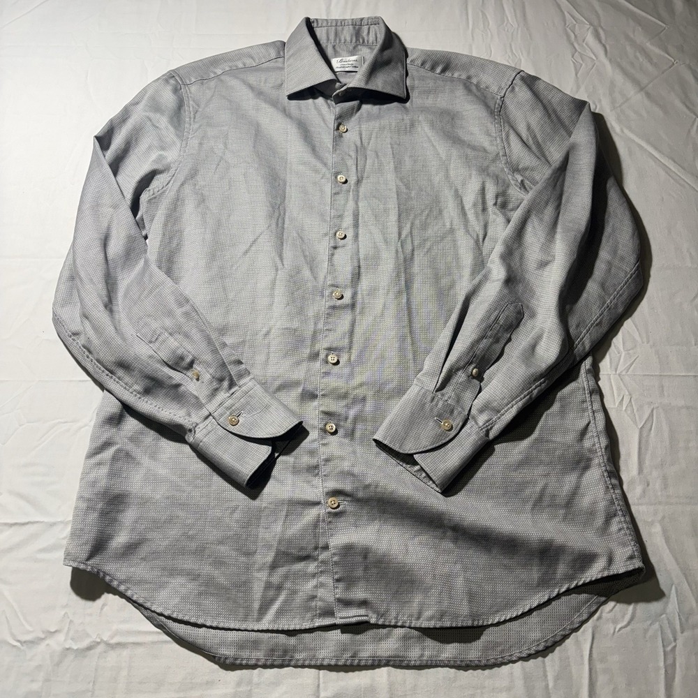 Stenstroms Fitted Body Dress Shirt Mens 16.5 42 Gray Geometric Twofold Cotton